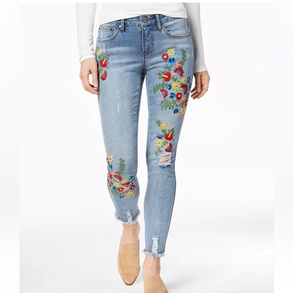 Earl Jeans Embroidered Ankle Skinny Denim Jeans Pant Sz 8 - Picture 1 of 17
